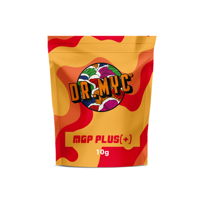 A Small, square Orange Bag of Dr Myc MGP PLUS Mushroom Growth promoting Bacteria.