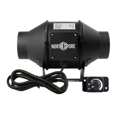 Side view of North Spore Myco Mister II Ultrasonic Humidifier with power cord and on/off switch.