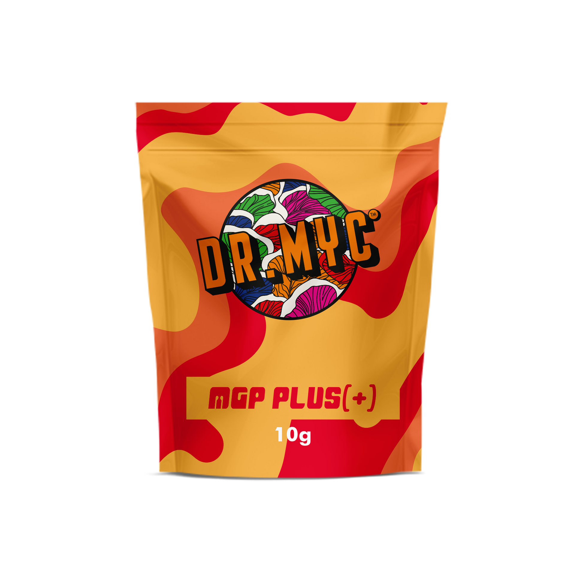 A Small, square Orange Bag of Dr Myc MGP PLUS Mushroom Growth promoting Bacteria.