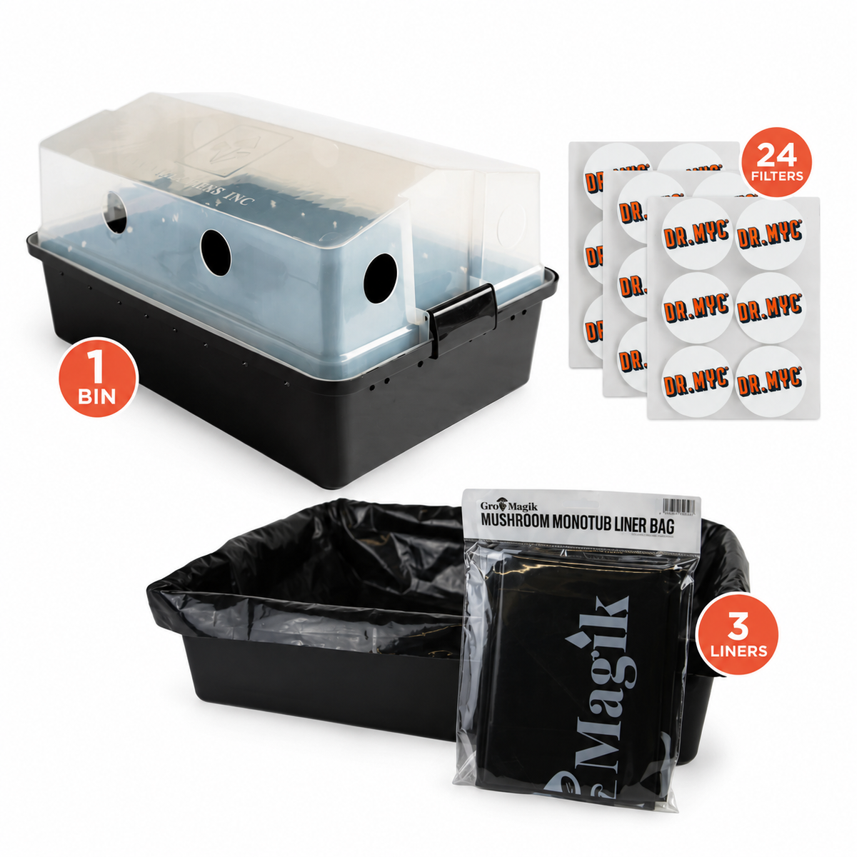 Complete Mushroom Monotub Kit with Bin Liner